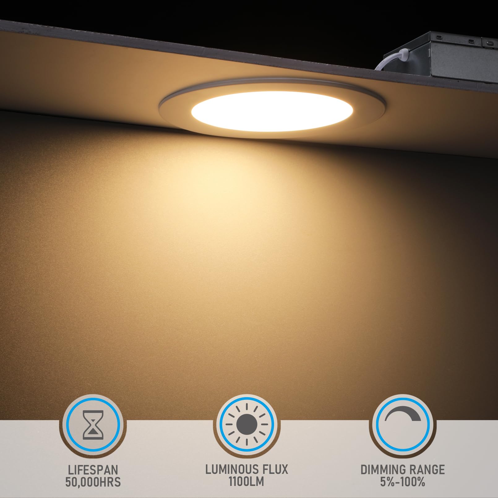 TORCHSTAR Luz de LED fina regulável de 15 cm com J-Box, 100 W Eqv